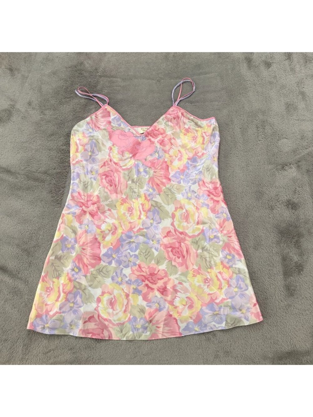 Vintage Gold Label Victoria's Secret Satin Pastel Floral Slip Dress LARGE